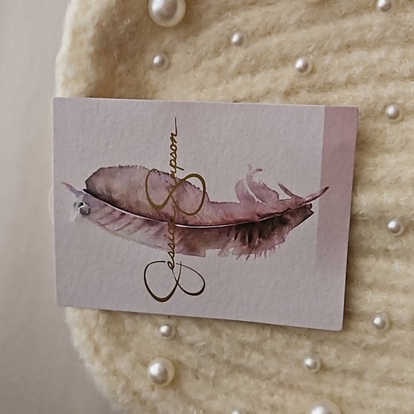 Jessica Simpson Women's Cream Pearl Knit Beanie OS - Picture 4 of 5